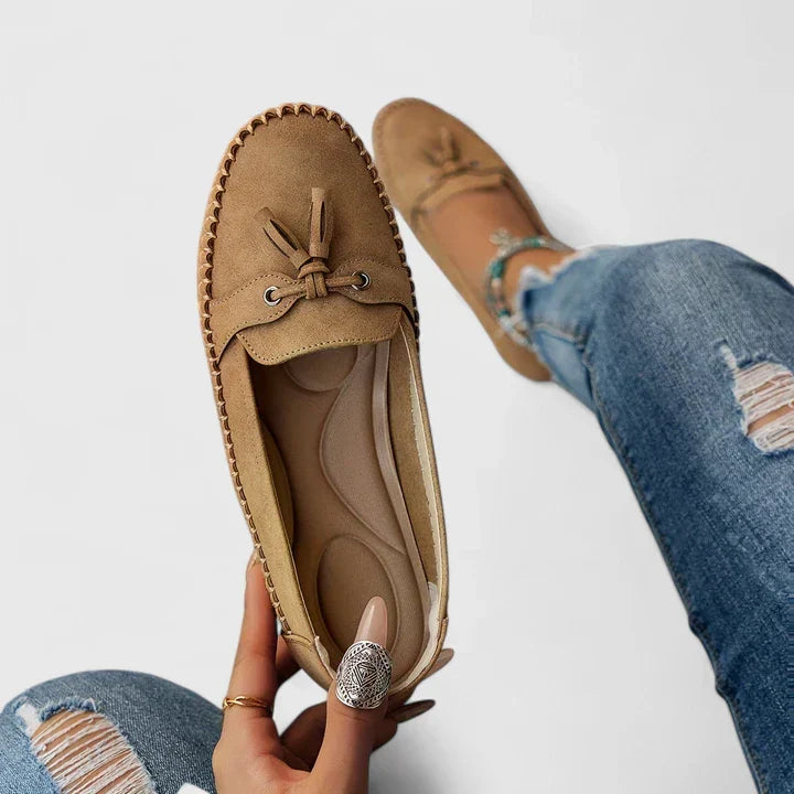 Daisy Bow Loafers | Women's Suede-Look Slip-On Flats