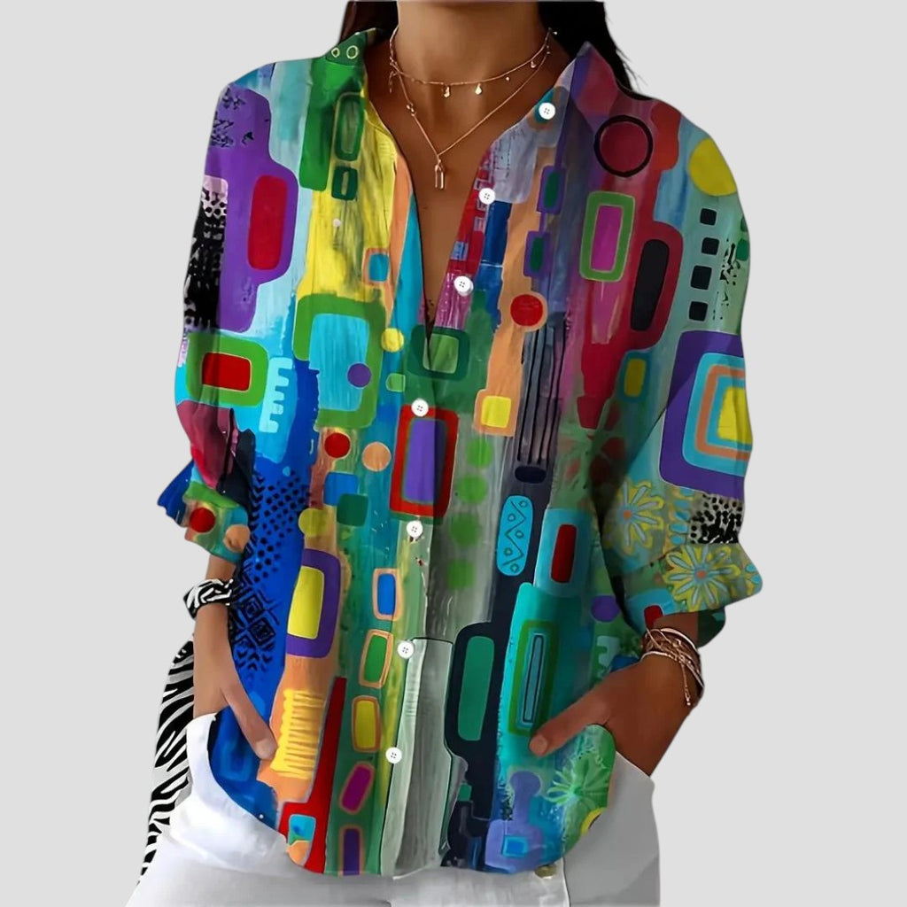 Marjorie Abstract Print Shirt | Women's Relaxed Long-Sleeve Top
