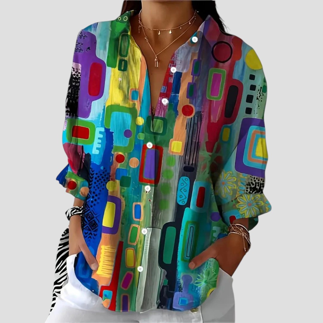 Marjorie Abstract Print Shirt | Women's Relaxed Long-Sleeve Top