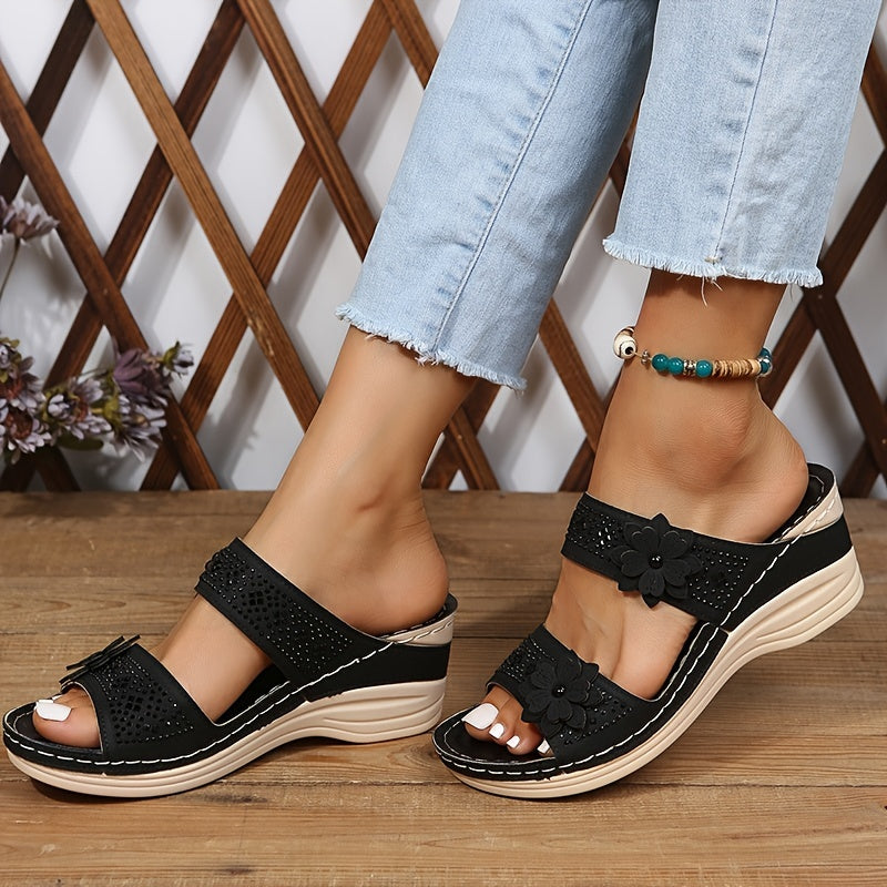 Delor Floral Wedge Slides | Women's Slip-On Platform Sandals