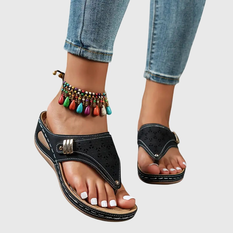 Zara Embroidered Wedge Sandals | Women's Toe-Post Slip-On Sandals