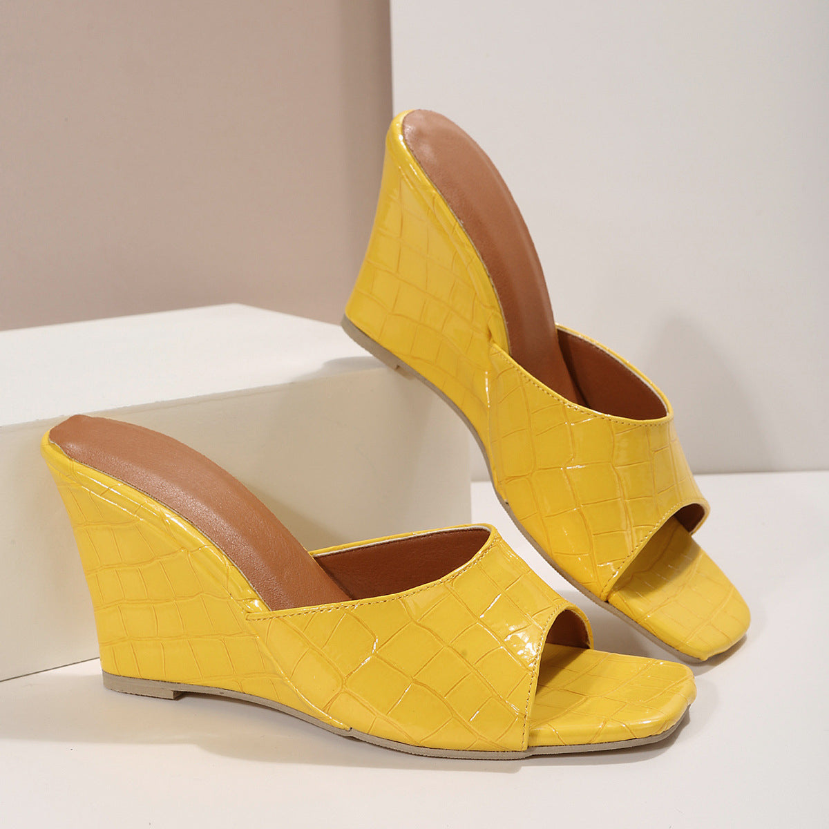 Monroe Snake-Effect Wedge Sandals | Women's Peep-Toe Mule Sandals