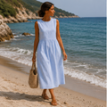 Delphine pinstripe sleeveless midi sundress
