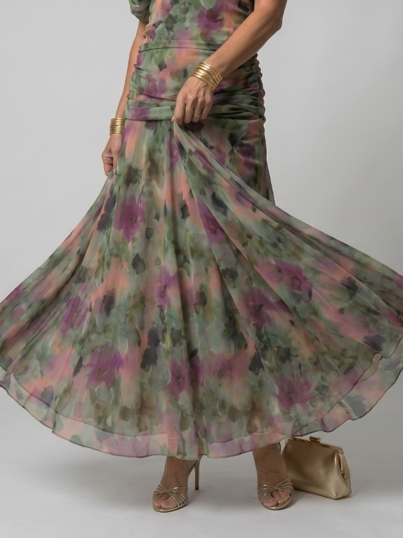 Portia draped off-shoulder ruched maxi dress