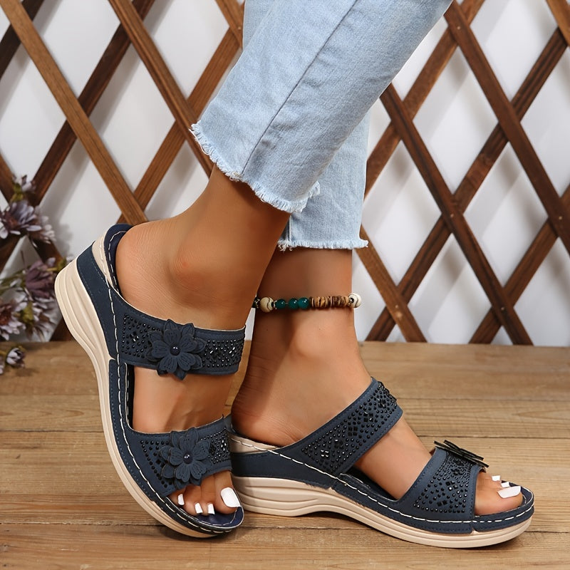 Delor Floral Wedge Slides | Women's Slip-On Platform Sandals