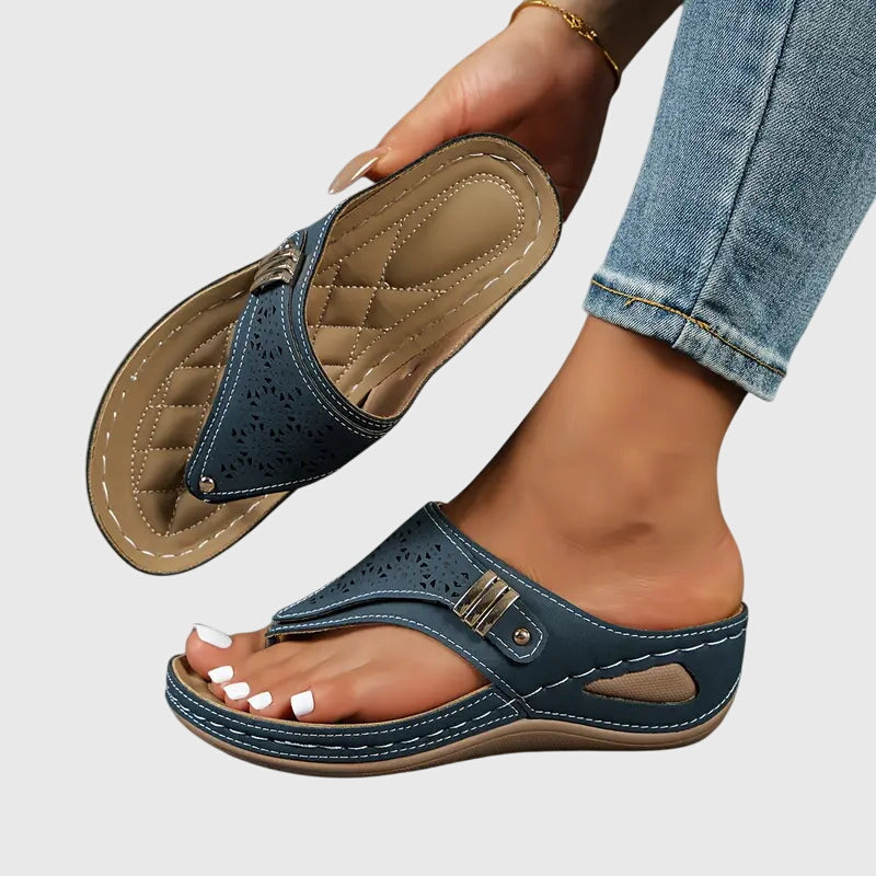 Zara Embroidered Wedge Sandals | Women's Toe-Post Slip-On Sandals