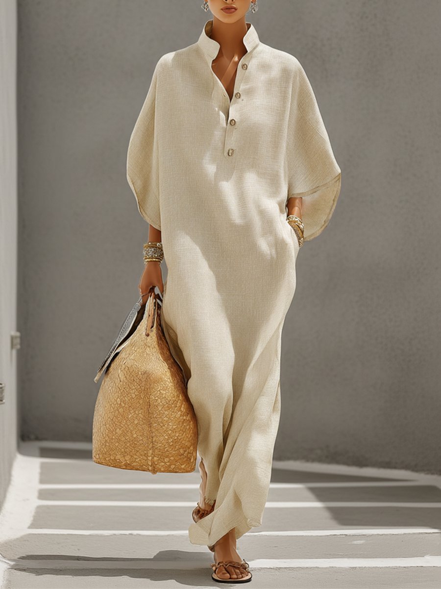 Nina mandarin-collar dolman-sleeve maxi dress