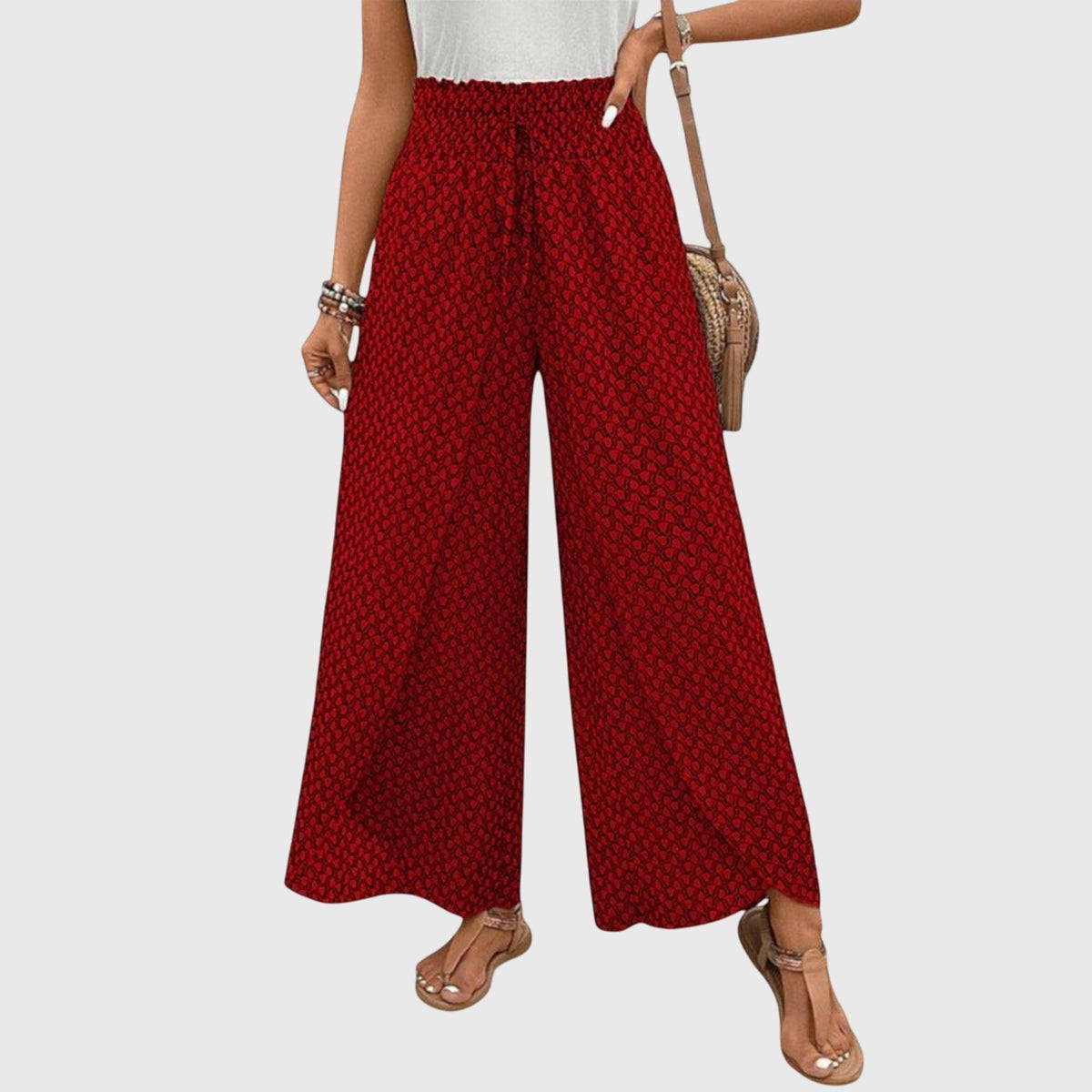 Lucy high-waisted smocked wrap-front palazzo pants