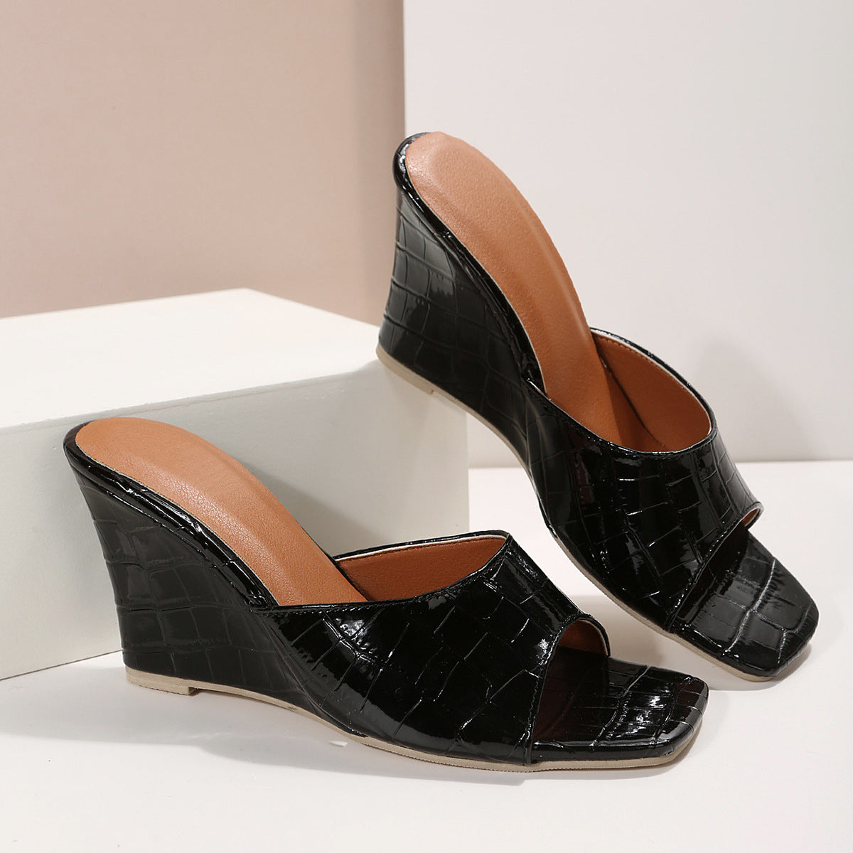 Monroe Snake-Effect Wedge Sandals | Women's Peep-Toe Mule Sandals