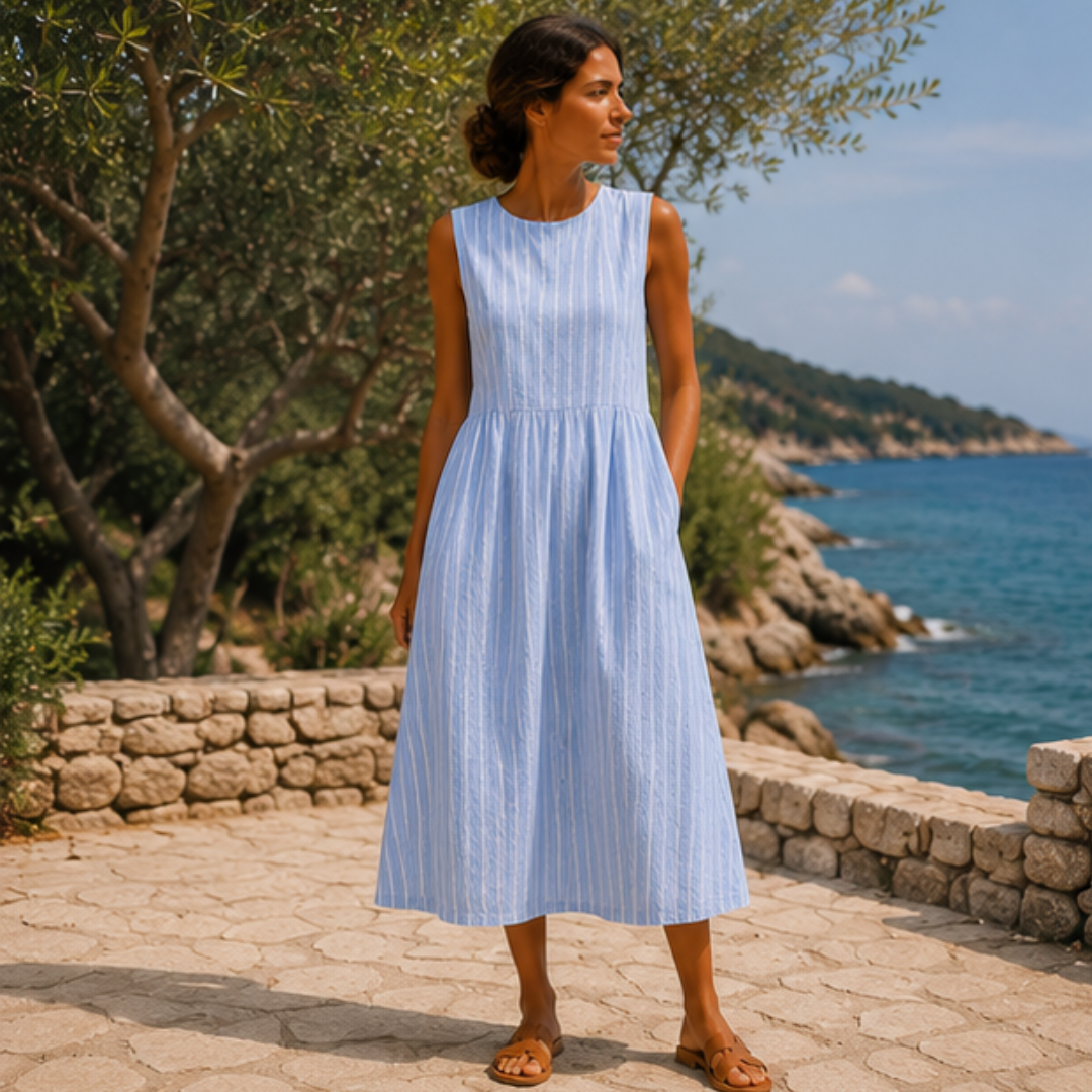 Delphine pinstripe sleeveless midi sundress