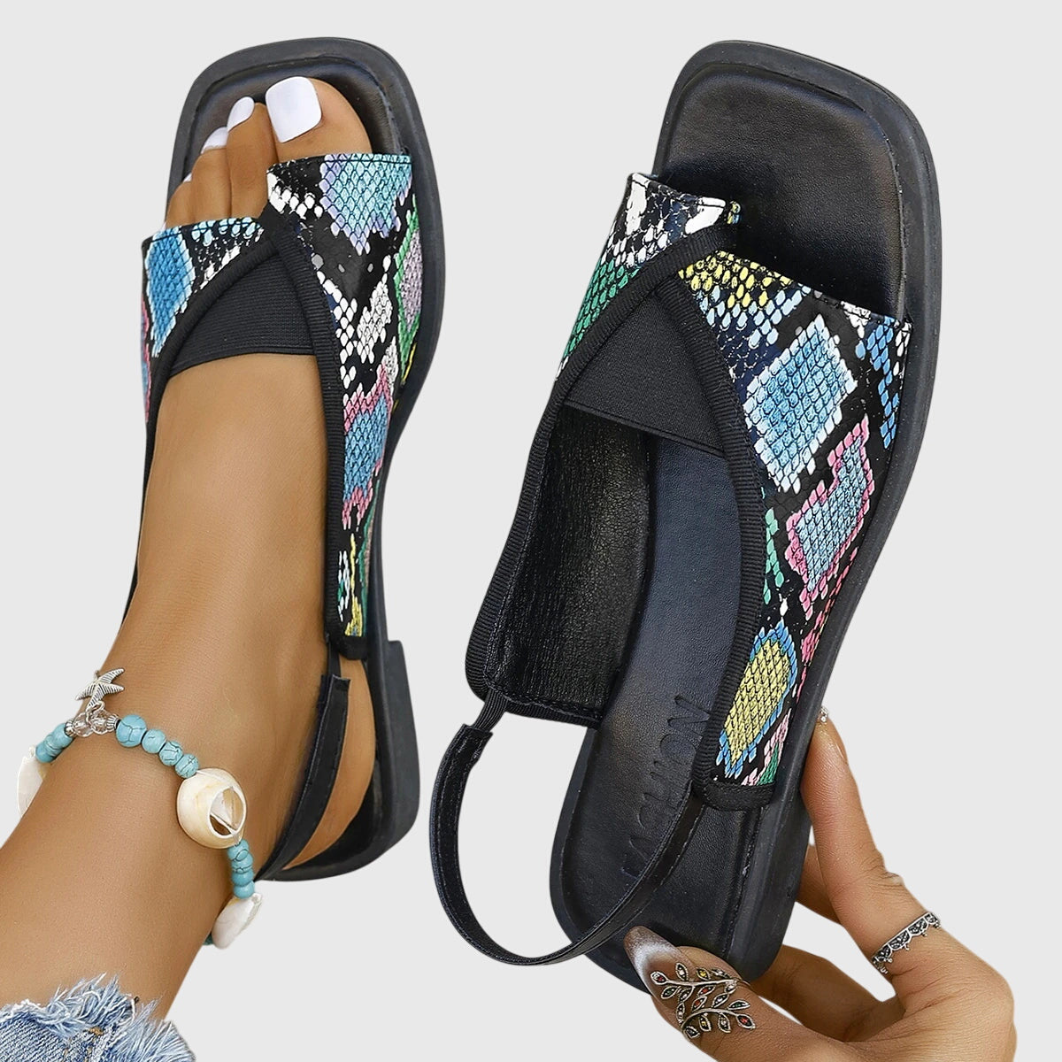 Zola Colourblock Slingback Sandals | Women's Square-Toe Flat Sandals