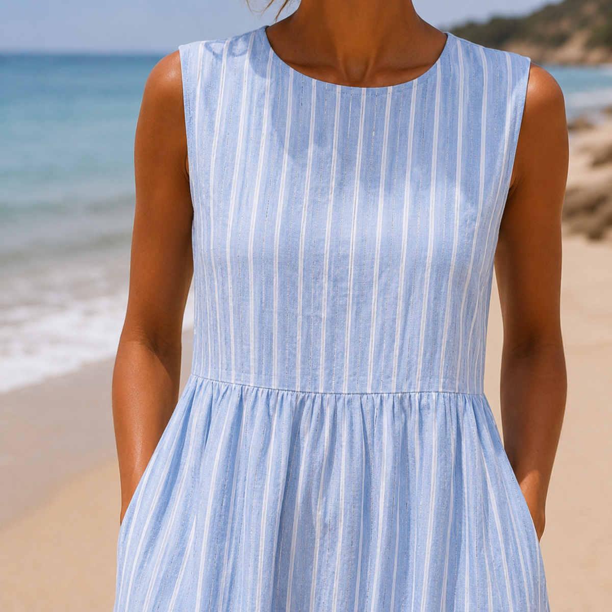 Delphine pinstripe sleeveless midi sundress