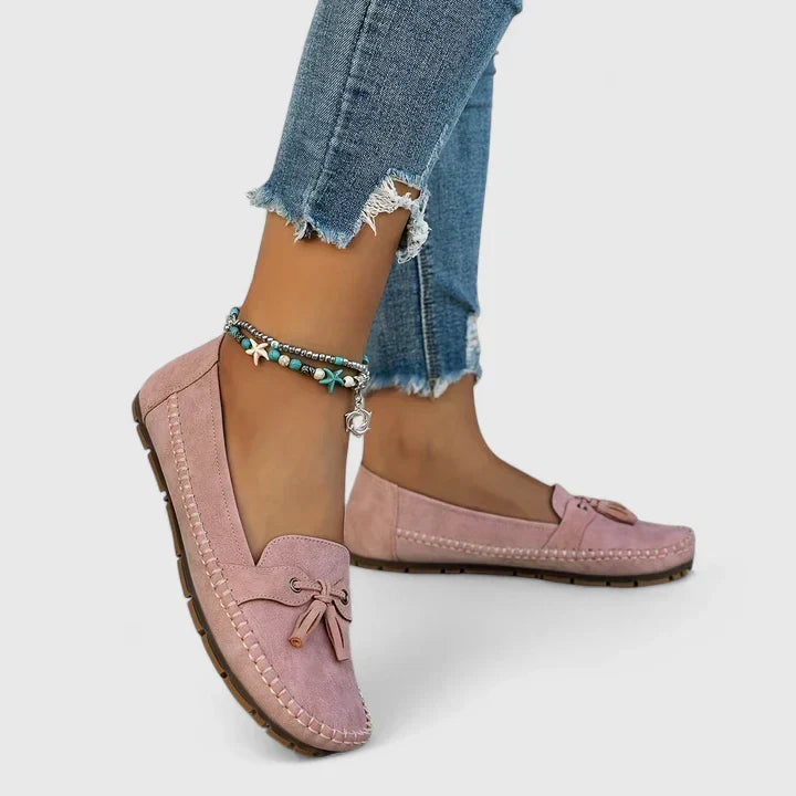 Daisy Bow Loafers | Women's Suede-Look Slip-On Flats