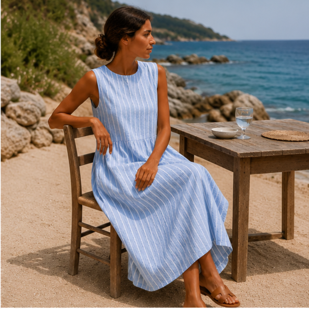 Delphine pinstripe sleeveless midi sundress