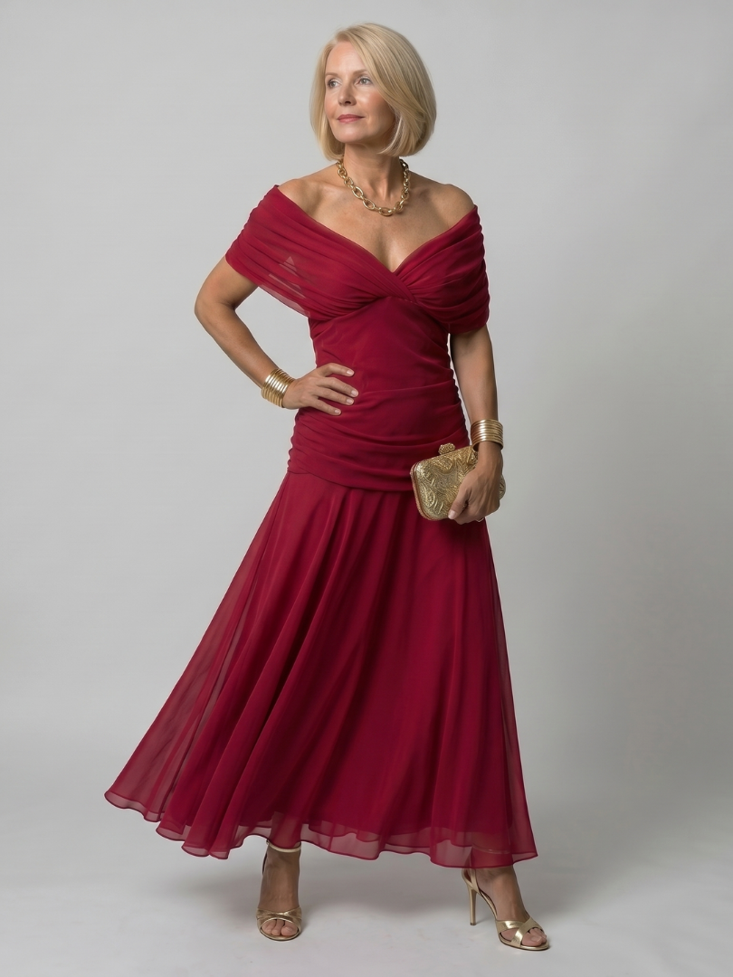 Portia draped off-shoulder ruched maxi dress