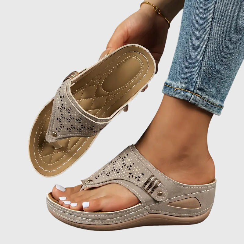Zara Embroidered Wedge Sandals | Women's Toe-Post Slip-On Sandals