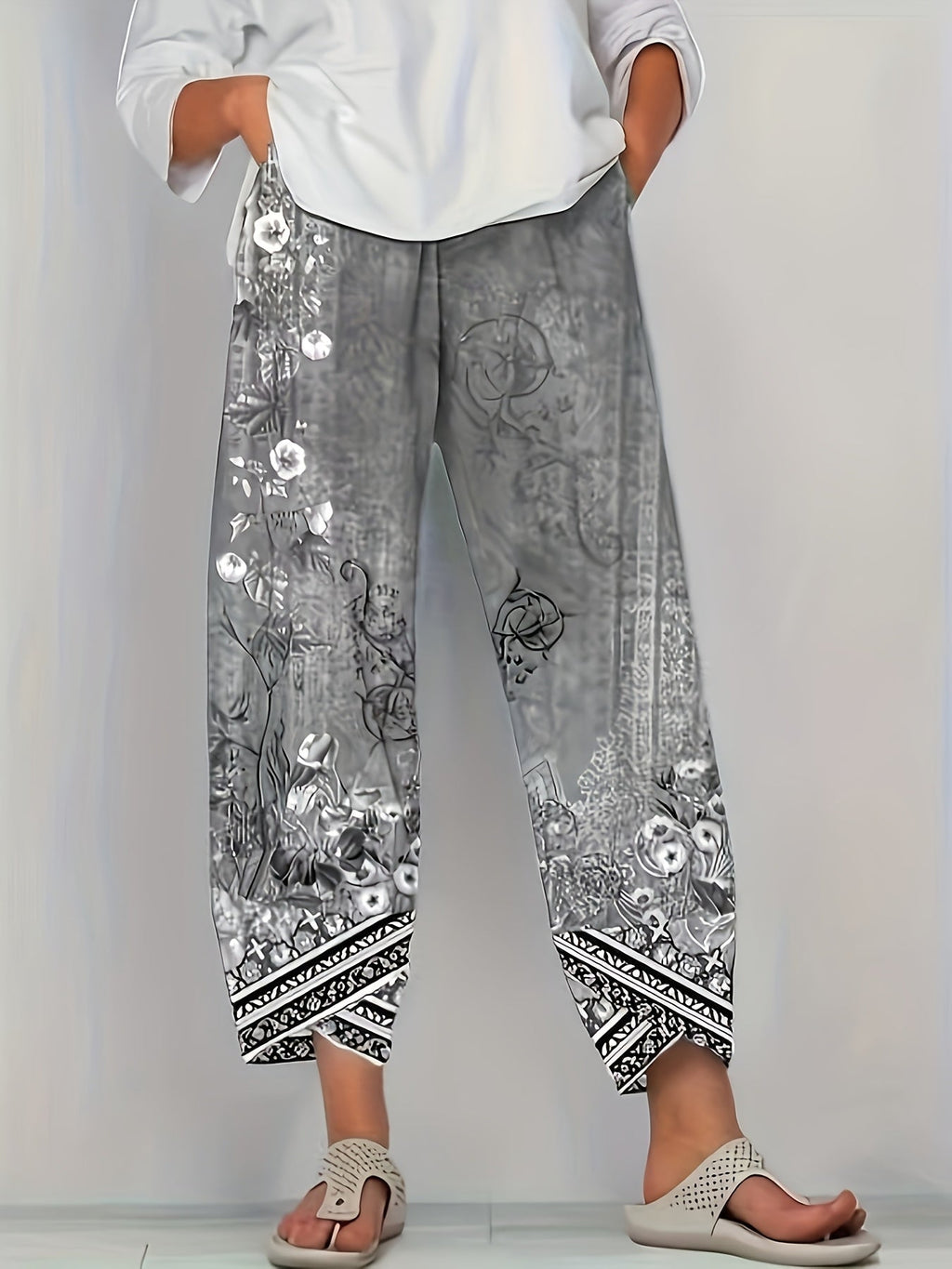 Ursula floral border print cropped harem pants