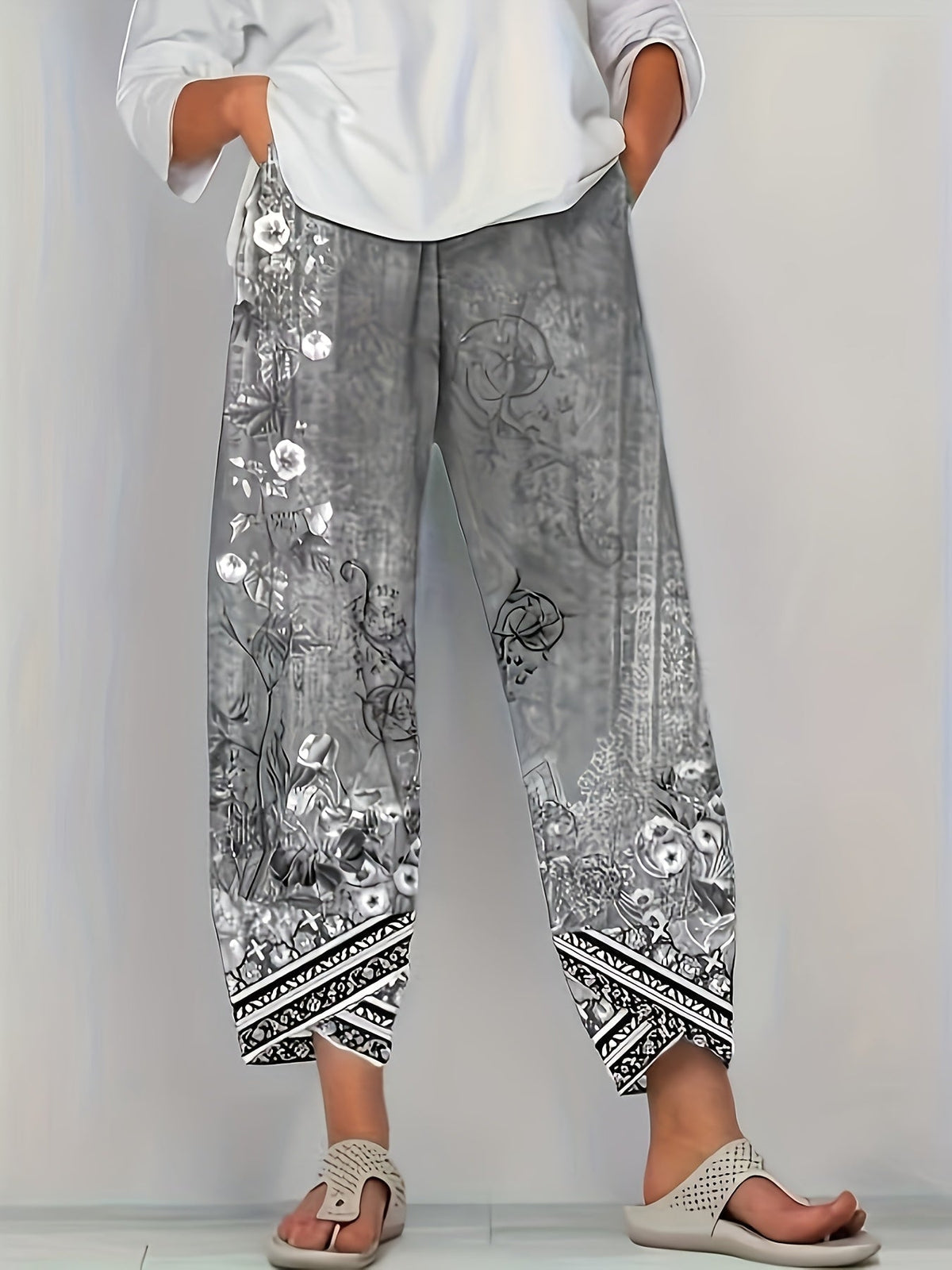 Ursula floral border print cropped harem pants