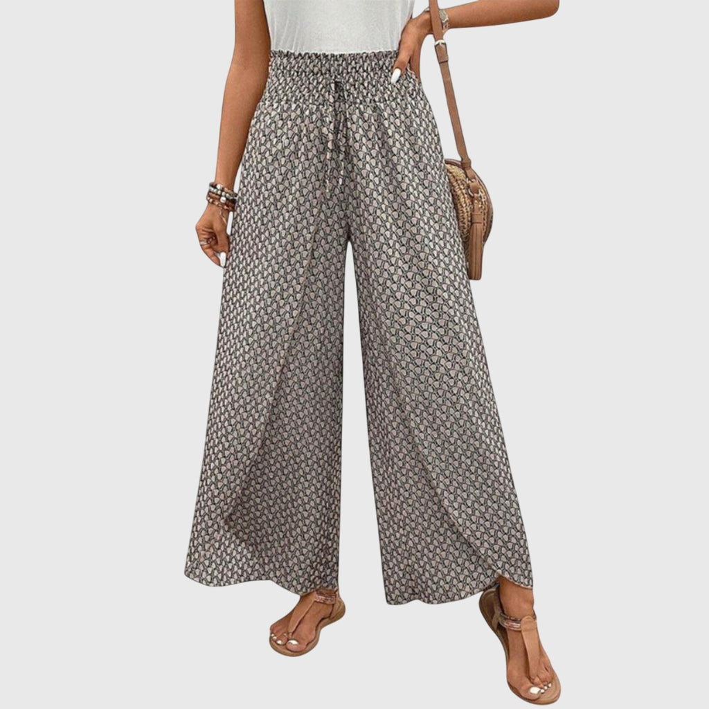 Lucy high-waisted smocked wrap-front palazzo pants