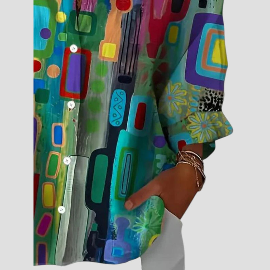 Marjorie Abstract Print Shirt | Women's Relaxed Long-Sleeve Top