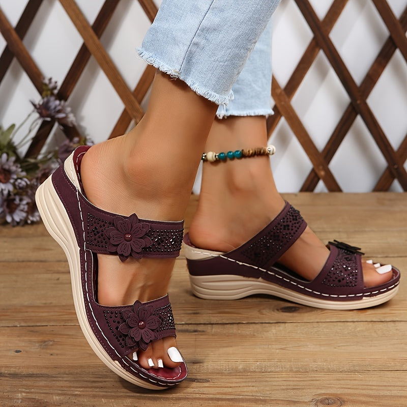 Delor Floral Wedge Slides | Women's Slip-On Platform Sandals