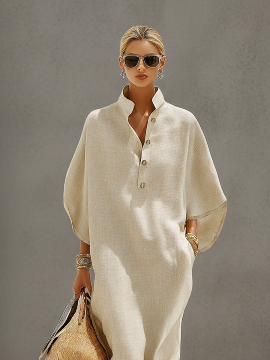 Nina mandarin-collar dolman-sleeve maxi dress