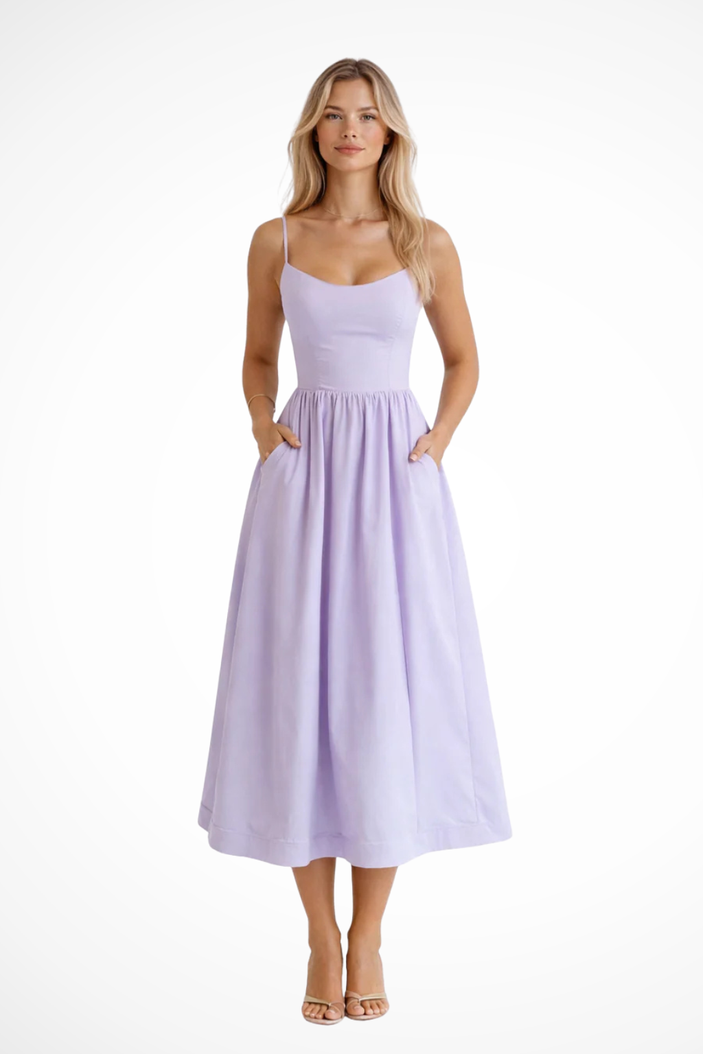 Ines scoop-neck fitted-bodice a-line midi sundress