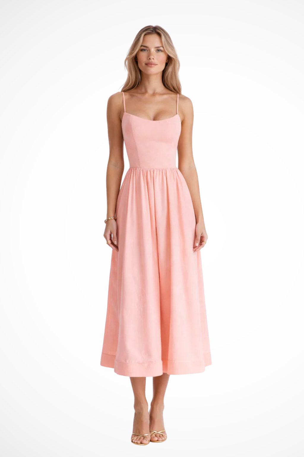 Ines scoop-neck fitted-bodice a-line midi sundress