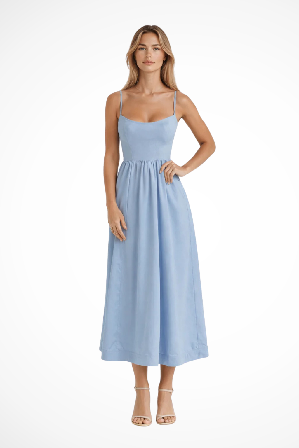 Ines scoop-neck fitted-bodice a-line midi sundress