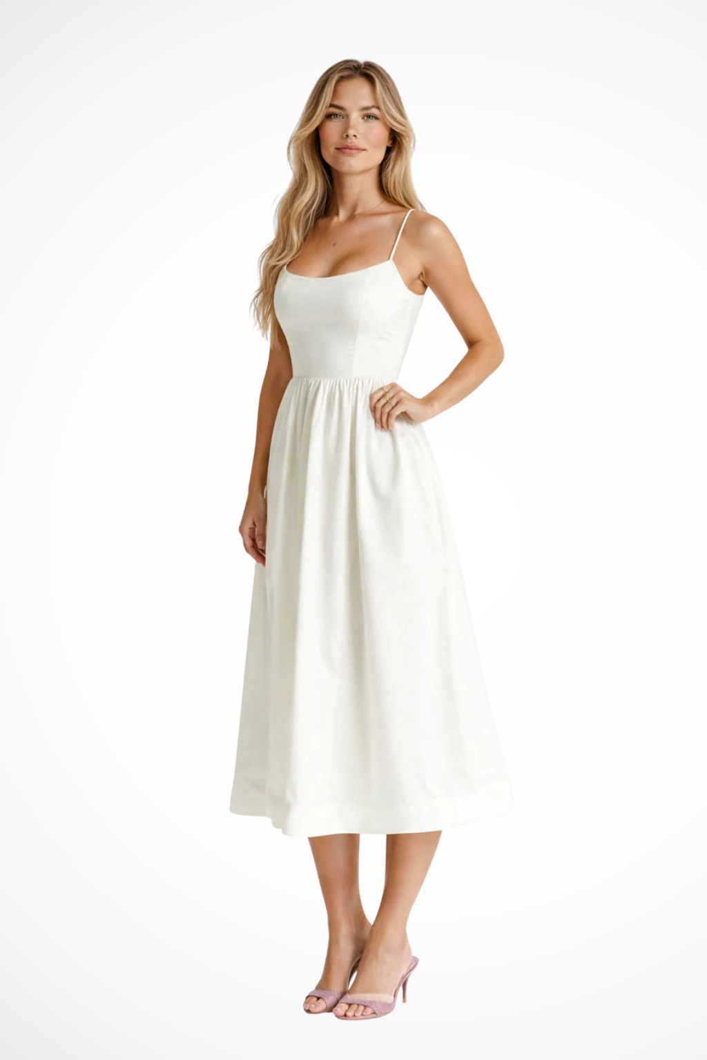 Ines scoop-neck fitted-bodice a-line midi sundress