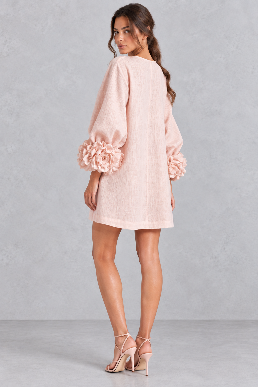 Annabel rosette cuff lantern sleeve mini dress