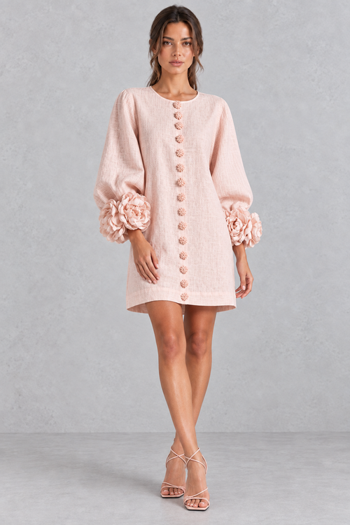 Annabel rosette cuff lantern sleeve mini dress