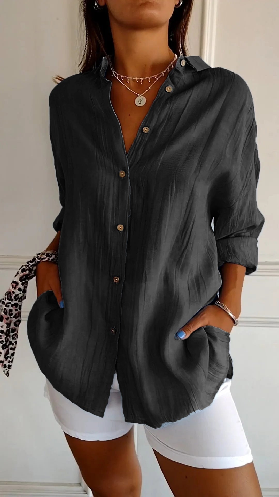 Bettina oversized textured button-up shirt