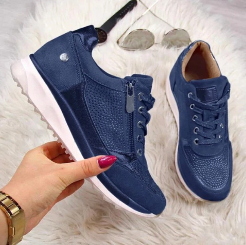Sparkle Rhinestone Zip Trainers | Women's Metallic Lace-Up Sneakers