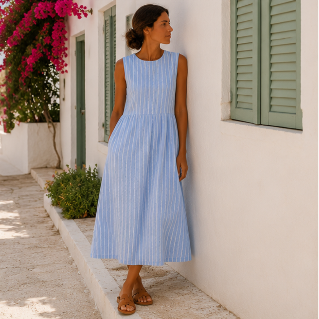 Delphine pinstripe sleeveless midi sundress