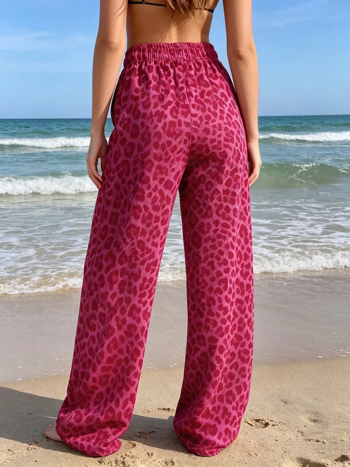 Harper leopard print drawstring wide-leg pants