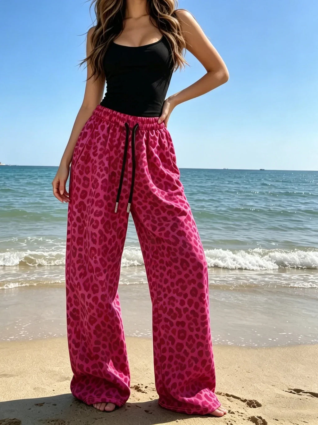 Harper leopard print drawstring wide-leg pants