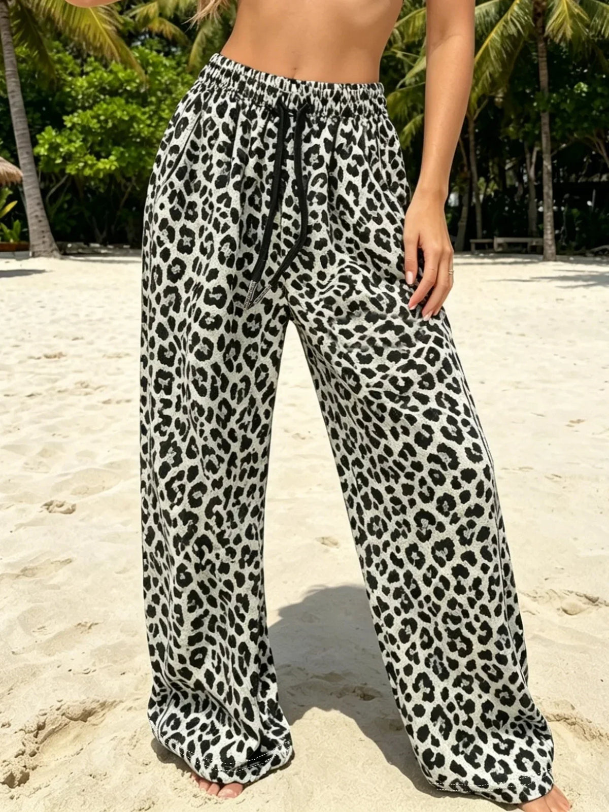Harper leopard print drawstring wide-leg pants