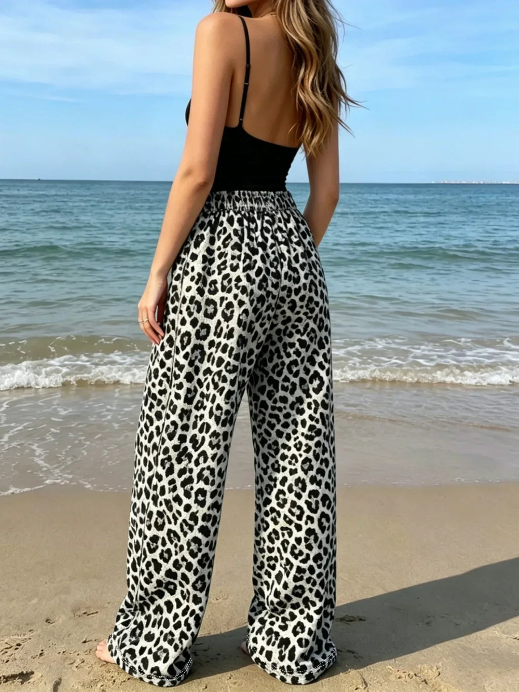 Harper leopard print drawstring wide-leg pants