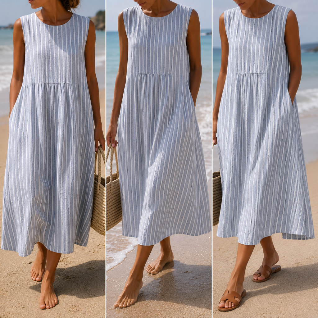 Delphine pinstripe sleeveless midi sundress
