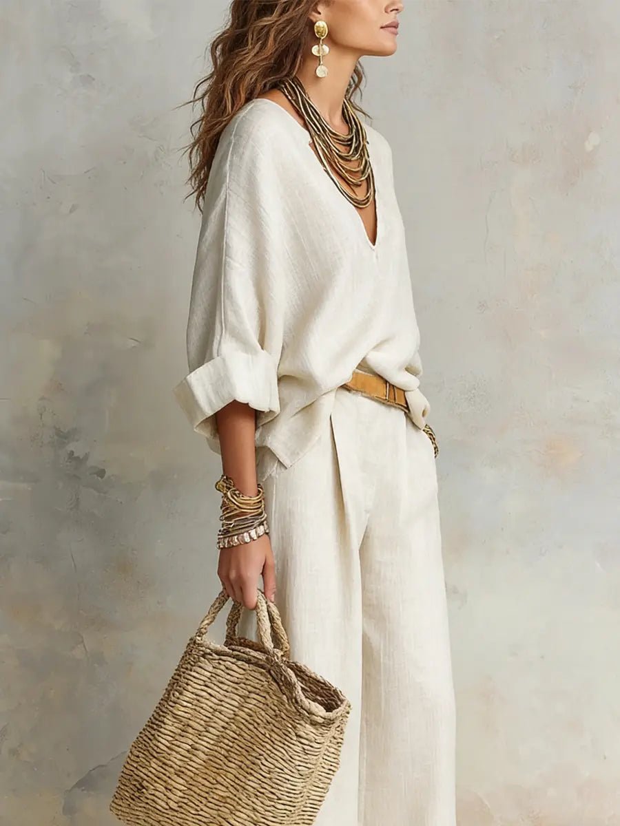 Estelle v-neck top and wide-leg pants set
