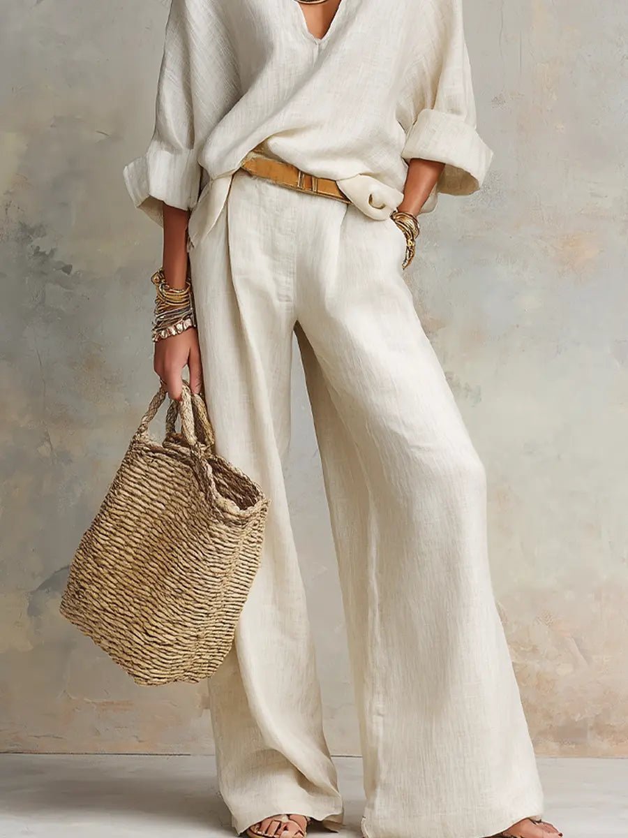 Estelle v-neck top and wide-leg pants set