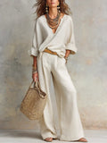 Estelle v-neck top and wide-leg pants set