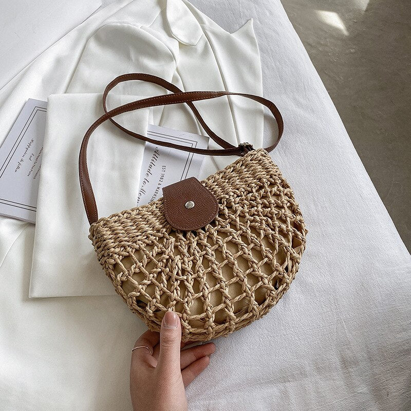 Molly half-moon open-weave crossbody bag