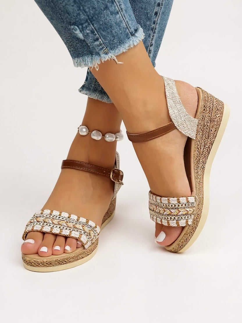 Elora Braided Wedge Sandals | Women's Espadrille Ankle-Strap Sandals