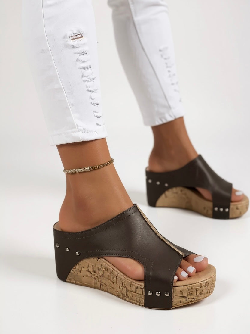 Sasha Cut-Out Wedge Slides | Women's Cork Platform Sandals