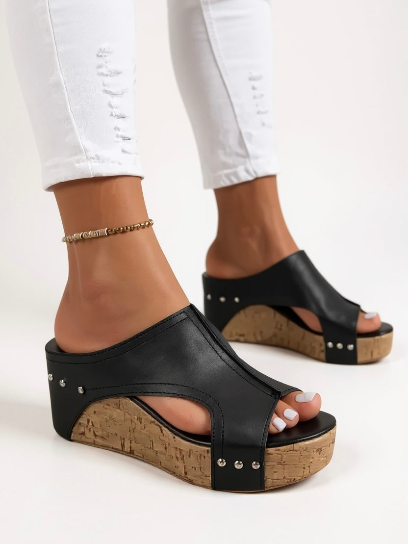 Sasha Cut-Out Wedge Slides | Women's Cork Platform Sandals