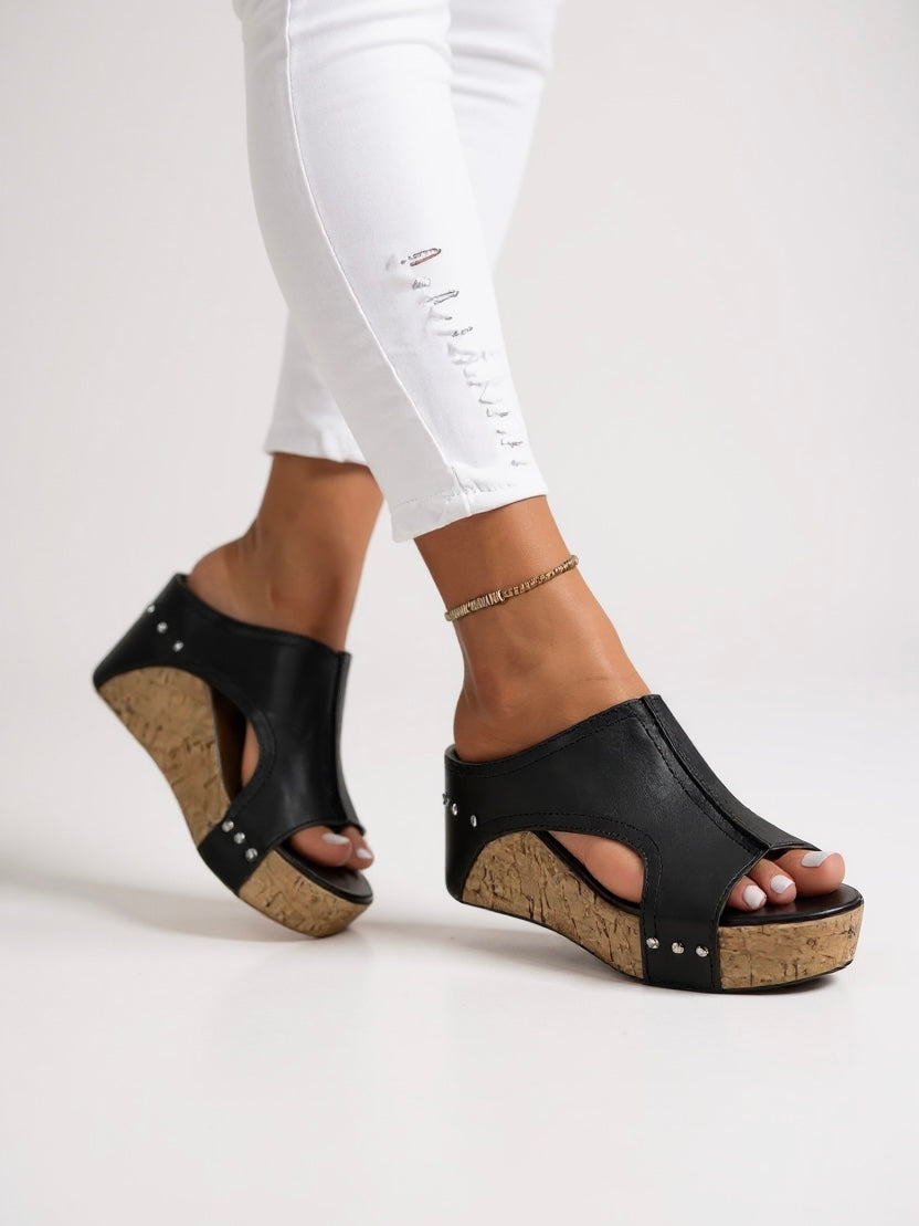 Sasha Cut-Out Wedge Slides | Women's Cork Platform Sandals