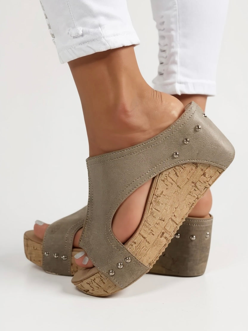 Sasha Cut-Out Wedge Slides | Women's Cork Platform Sandals