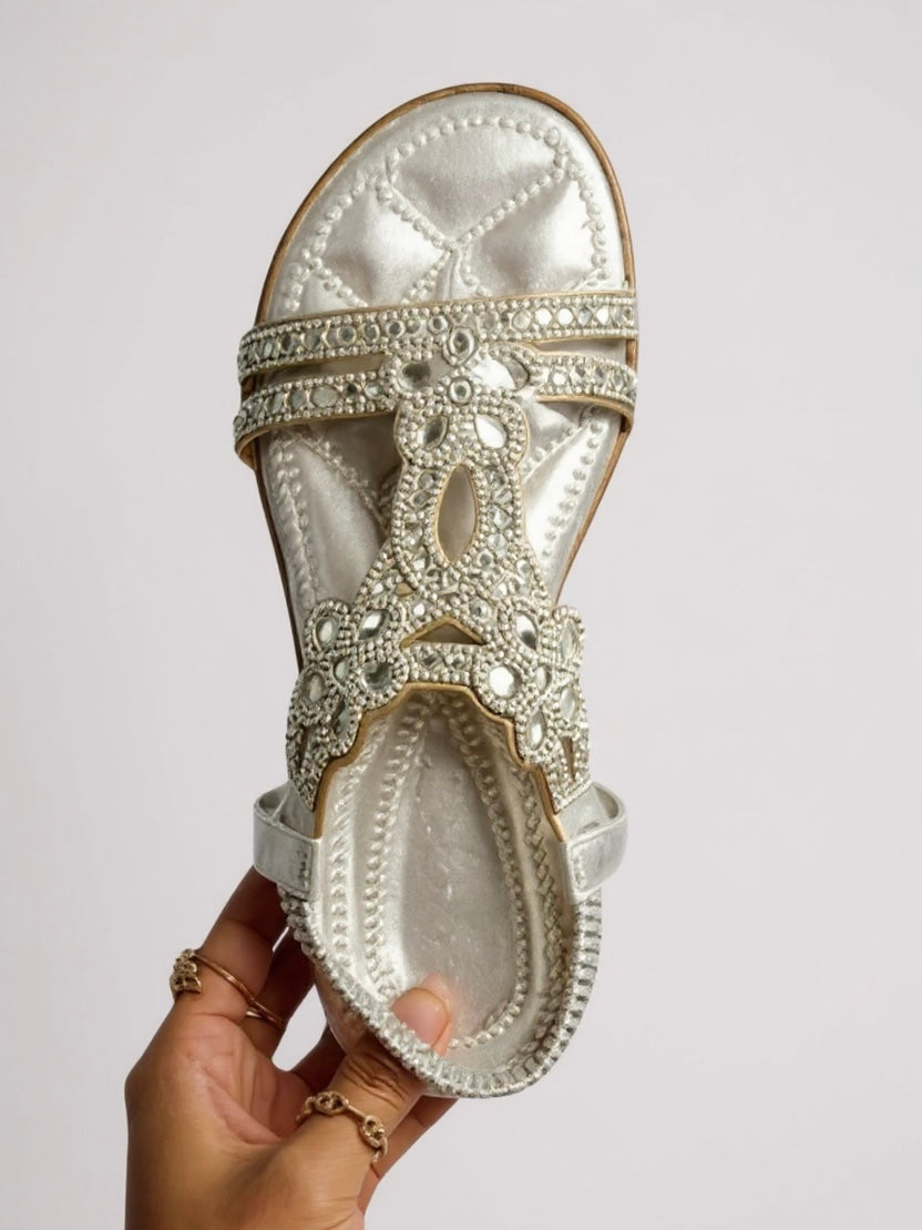 Elina Floral-Trim Flat Sandals | Women's Embellished Slingback Sandals